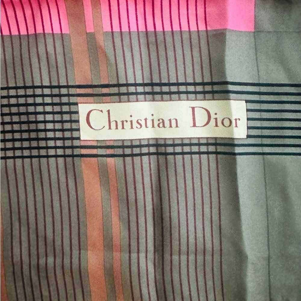 Christian Dior Classic Pink Gray CD Logo Plaid Vintage 30” Silk Square Scarf - Picture 10 of 10